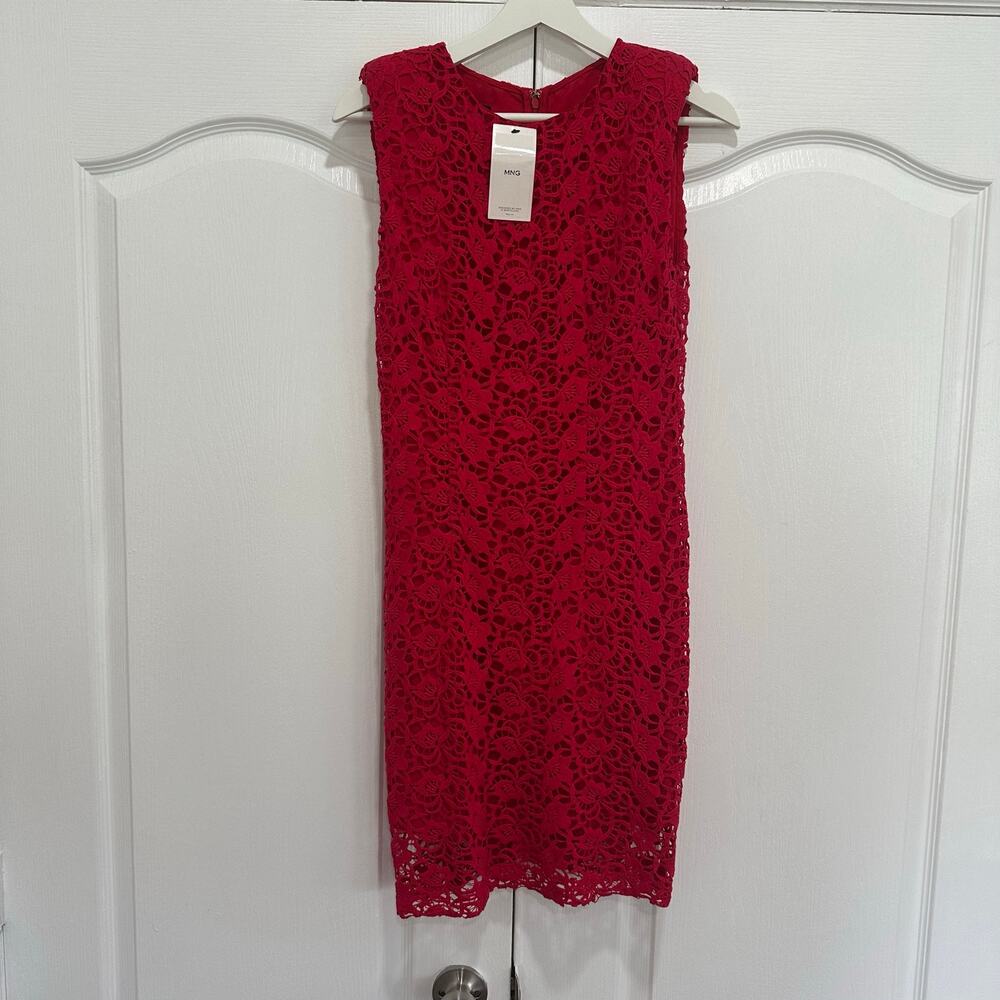 Mango MNG Suit Women's Red Crochet Sleeveless Lace Sheath Dress Size 6